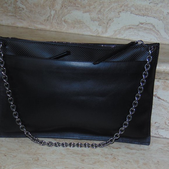 Alexandra Clancy Oversized Black Leather Handbag Envelope Bag Purse Chain Stra - Picture 2 of 13